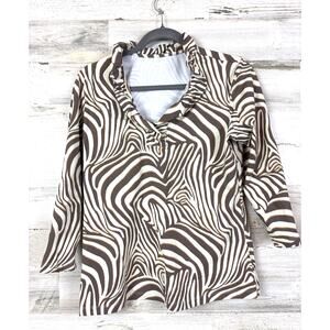 J. McLaughlin Women’s L Brown White Durham Ruffle 3/4 Sleeve Blouse